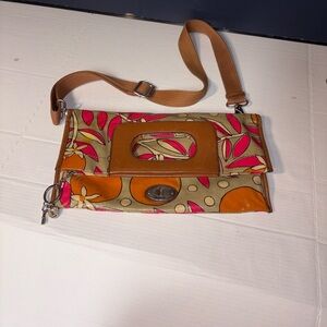 Fossil Pink and Orange Floral Crossbody Bag